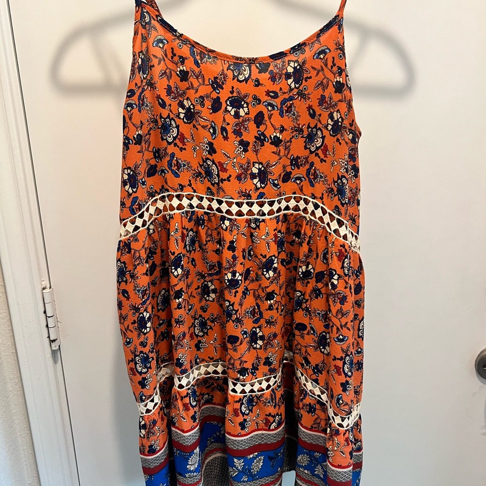 Umgee Orange and Blue Floral Boho Dress